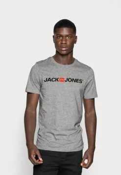 Jack & Jones Jjecorp Logo Crew Neck- T-Shirt Print - Light Grey Melange