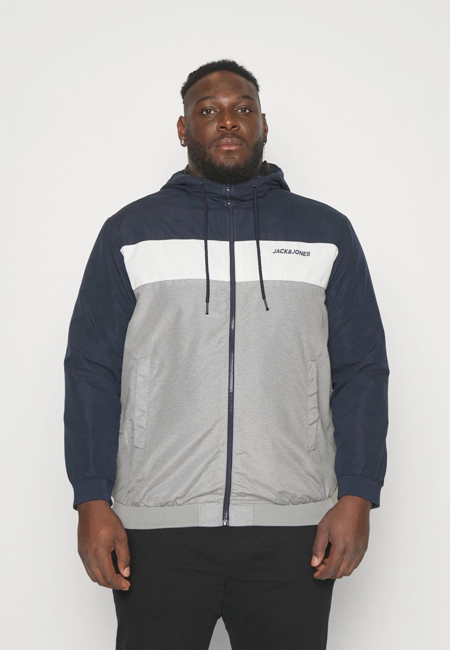 Jack & Jones Jjerush Hood - Windjack - Navy Blazer/White/Light Grey Melange 1 Jack & Jones Jjerush Hood - Windjack - Navy Blazer/White/Light Grey Melange